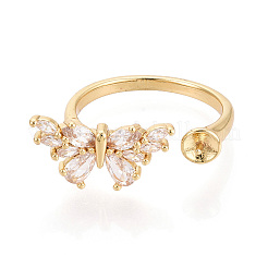 Butterfly Brass Micro Pave Cubic Zirconia Cuff Rings Setting&nbsp;KK-T079-50G