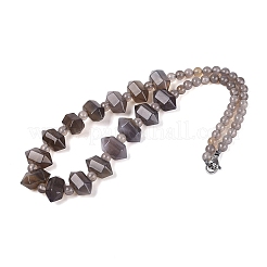Natural Grey Agate Round & Cone Beaded Necklaces&nbsp;NJEW-N064-03C