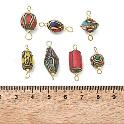 Handmade Brass Dyed Synthetic Coral and Turquoise Connector Charm&nbsp;PALLOY-JF05618