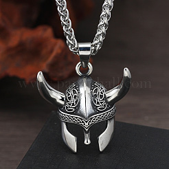 Viking Helmet Zinc Alloy Pendant Wheat Chain Necklaces for Men&nbsp;FS-WG10700-01