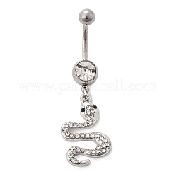 Alloy Rhinestone Snake Curved Barbell Belly Rings&nbsp;LS-AJEW-R007-03P-01