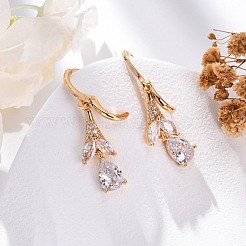 Brass Micro Pave Clear Cubic Zirconia Leverback Earrings&nbsp;EJEW-K300-46G