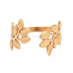 Ion Plating(IP) 304 Stainless Steel Leaf Open Cuff Ring for Women&nbsp;RJEW-C025-09G