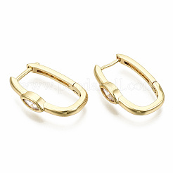 Brass Micro Pave Clear Cubic Zirconia Huggie Hoop Earring&nbsp;EJEW-T046-14G-NF