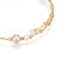 Brass Natural Fresh Water Pearl Beaded Bracelets for Women&nbsp;BJEW-T022-10G