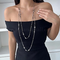 Alloy & Iron & Acrylic Imitation Pearl Beads Link Chain Double Layer Necklaces for Women&nbsp;FS-WGC7310-01
