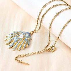 Summer Beach 304 Stainless Steel Light Sky Blue Enamel Pendant Necklaces for Women&nbsp;NJEW-U043-01B-G