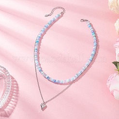 Alloy Heart Pendant Imitation Jade Glass Rondelle Beaded Double Layedred Necklaces&nbsp;NJEW-JN05529-02