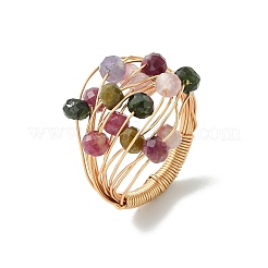 Copper Wire Wrapped Natural Tourmaline Rondelle Bead Finger Rings&nbsp;RJEW-JR01033