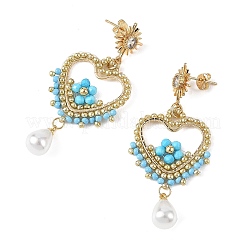 Natural Magnesite & Glass Seed Dangle Earrings for Women&nbsp;EJEW-MZ00782-03