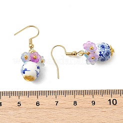 Handmade Flower Printed Porcelain Ceramic Dangle Earrings&nbsp;EJEW-JE07288-02