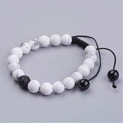 Natural Lava Rock & Howlite Round Beaded Bracelets for Men&nbsp;BJEW-JB02954