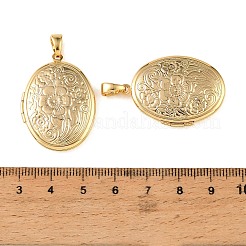 Floral Embossed Brass Locket Pendants&nbsp;KK-CBA7157-01G