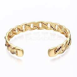 Brass Micro Pave Cubic Zirconia Curb Chain Cuff Bangles&nbsp;BJEW-T018-12G-01-NF