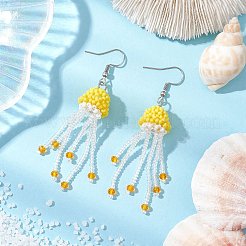 304 Stainless Steel Glass Seed Beaded Jellyfish Dangle Earrings&nbsp;EJEW-MZ00435
