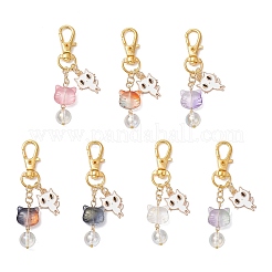 7Pcs Glass & Alloy Enamel Cat Pendant Decorations&nbsp;HJEW-JM03866