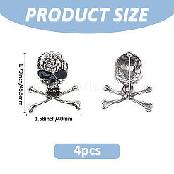 4Pcs Skull Zinc Alloy Brooches for Backpack Clothes&nbsp;JEWB-FH0002-04AS