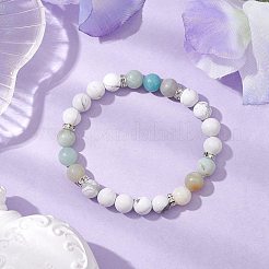 Natural Howlite & Flower Amazonite Round Beaded Stretch Bracelets&nbsp;BJEW-TA00528-03