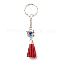 Faux Suede Tassel & Tibetan Style Alloy Pendant Keychain&nbsp;KEYC-JKC00341-02