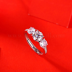 Rhodium Plated 925 Sterling Silver Pave 6.5x3.9mm Moissanite Adjustable Rings for Women&nbsp;WG2294D-01