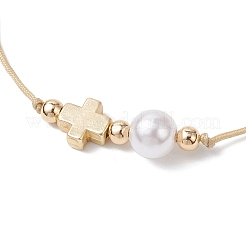 ABS Plastic Imitation Pearl & Alloy Bead Braided Bracelets for Women&nbsp;BJEW-JB12517