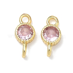 Brass Pave Cubic Zirconia Flat Round Connector Charms&nbsp;KK-P348-11G