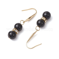 Natural Black Onyx with Rhinestone Dangle Earrings for Women&nbsp;EJEW-JE06042