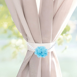 2Pcs Polyester Flower & Glass Pearl Curtain Tiebacks Clips&nbsp;HJEW-DR00230