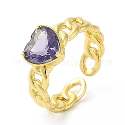 Cubic Zirconia Heart Open Cuff Ring&nbsp;RJEW-H120-10G