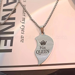 2Pcs Heart with Word King Queen Alloy Split Pendant 201 Stainless Steel Box Chain Necklaces for Couple&nbsp;FS-WG4F8D3-01