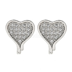 Heart Brass Micro Pave Cubic Zirconia Ear Studs&nbsp;EJEW-D304-35G