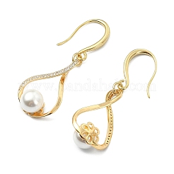 Brass Micro Pave Clear Cubic Zirconia & Shell Pearl Dangle Earrings&nbsp;EJEW-JE07095