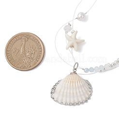 Electroplate Natural Shell Pendant Clear Nylon String 3-Strand Necklaces&nbsp;NJEW-TA00221