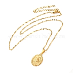 Oval with Sun 304 Stainless Steel Pendant Necklaces for Women&nbsp;NJEW-U009-01G