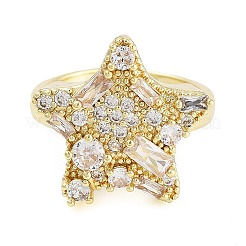 Rack Plating Brass Micro Pave Cubic Zirconia Star Open Cuff Rings for Women&nbsp;RJEW-C080-08G