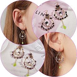 Natural Amethyst Chips Beaded Big Teardrop Dangle Earrings&nbsp;EJEW-SW00016-03