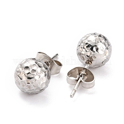 Non-Tarnish Textured Round Bead 304 Stainless Steel Stud Earring Findings&nbsp;EJEW-O104-01P