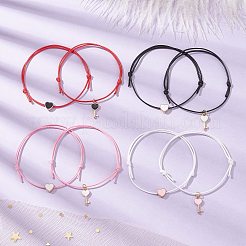 8Pcs 8 Style Heart & Skeleton Key Alloy Enamel Braided Bead Bracelets Set&nbsp;BJEW-JB09772-S