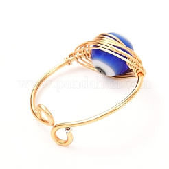 Copper Wire Wrapped Handmade Lampwork Adjustable Rings for Women or Men&nbsp;RJEW-JR00389