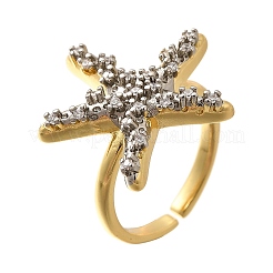 Brass Micro Pave Clear Cubic Zirconia Cuff Rings&nbsp;RJEW-U035-07GP