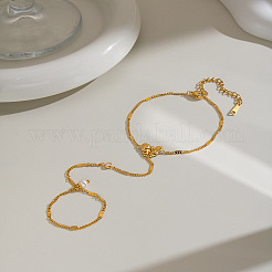 304 Stainless Steel Bowknot Hand Chain Ring Bracelets for Women&nbsp;OJ9238