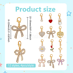 48Pcs 12 Styles Alloy Enamel Bowknot Flower Heart Pendant Decorations&nbsp;HJEW-PH02342