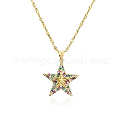 Ocean Brass Micro Pave Cubic Zirconia Starfish Pendant Stainless Steel Chain Necklaces&nbsp;FS-WG0F0EE-02