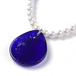 Lampwork Teardrop with Evil Eye Pendant Necklaces&nbsp;NJEW-JN03485