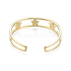 Enamel Star Open Cuff Bangle with Clear Cubic Zirconia&nbsp;BJEW-N012-025