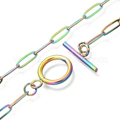 Unisex PVD Vacuum Plating 304 Stainless Steel Paperclip Chain Necklaces&nbsp;NJEW-H215-04MC