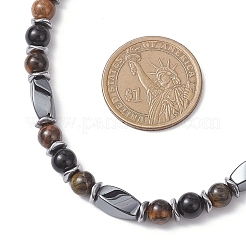 Round Natural Tiger Eye & Obsidian & Twist Synthetic Non-Magnetic Hematite Beaded Necklaces&nbsp;NJEW-JN05728-01