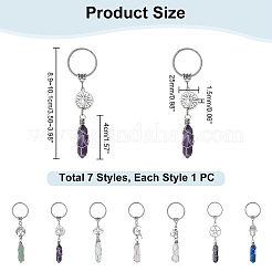 7Pcs 7 Styles Bullet Gemstone Wire Wrapped Keychain&nbsp;KEYC-NB0001-49