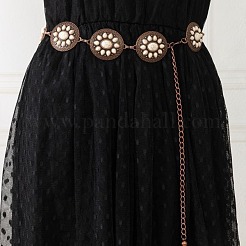 Bohemian Brass Pave Synthetic Turquoise Flat Round with Flower Link Alloy Chain Belts for Women&nbsp;FS-WG72103-02