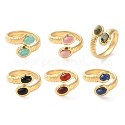 Oval Natural Red Agate & Amazonite & Rhodochrosite & Black Onyx & African Turquoise & Lapis Lazuli Finger Rings&nbsp;RJEW-Q004-04G